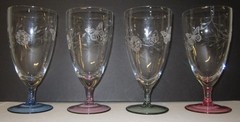 Lenox Butterfly Meadow Etched All Purpose 7″ Glass Goblets Colored Base 4 pc