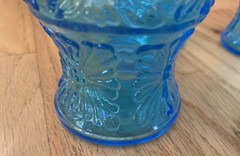 Mid Century Modern Blue Italian Glasses Set of 4 with Gold Rims