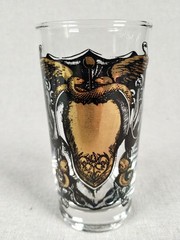 4 Vtg MCM Highball Glasses Goth Halloween Black Gold Intertwined Snakes Caduceus