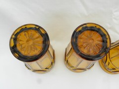 4 Vintage Wheaton Glass Amber Glass Bullseye 16 oz. Tumblers 6 3/4″
