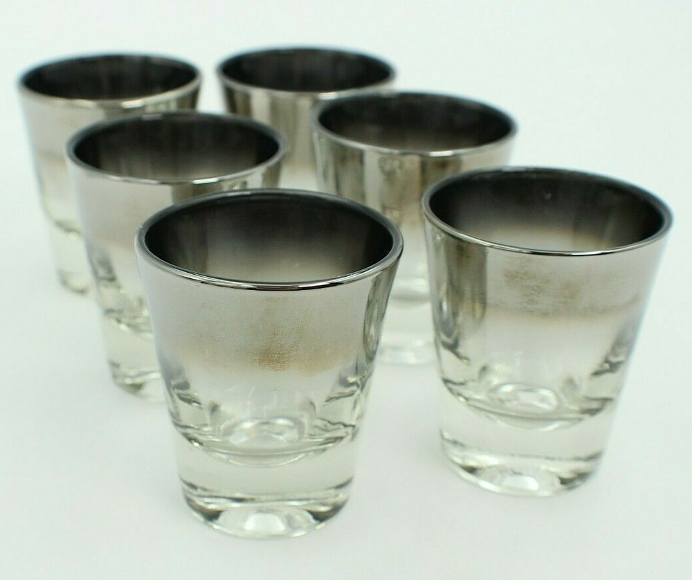Silver Fade Single Shot Glasses Vintage MCM Set Of 6