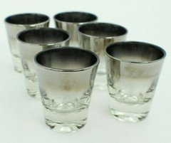 Silver Fade Single Shot Glasses Vintage MCM Set Of 6