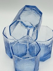 4 Libbey Facets Light Blue Old Fashioned Glasses Textured Octagon Tumblers EUC