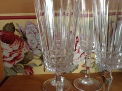 3 hard to find vintage Cristal France 6 oz champagne wine flutes glasses