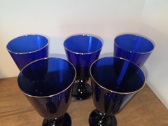Libbey Flare Cobalt Blue Tapered Spool Water Goblets 14 Oz Set of 5