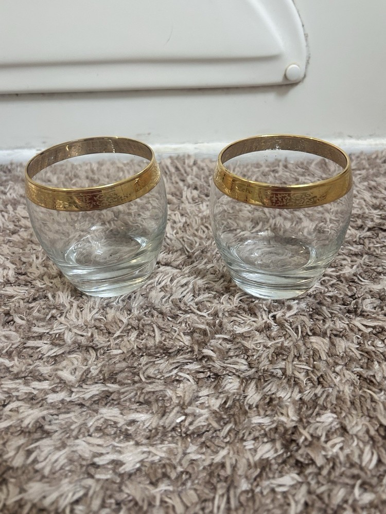 2 Vintage Imperial Old Fashioned Whisky Rocks Wine Glasses 24kt Gold Rim 6oz EUC