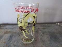 Souvenir Florida State Map & Couple Fishing Vintage Drinking Glass MCM