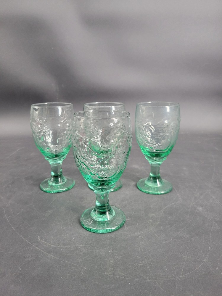 Set of 4 Vintage Libbey Orchard Fruit «Spanish Green» Water Goblets – 7″ 16oz