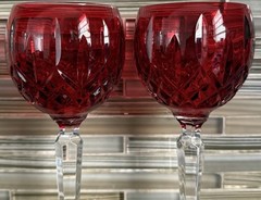 Pair Of Waterford Crystal Lismore Crimson Hock Wine Glasses, Made In Poland