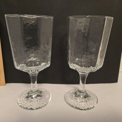 Vintage Textured Facets Clear Octagon Wine Goblets Lot Of 2