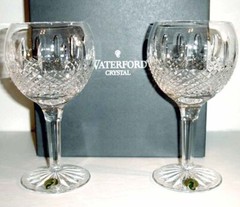 Waterford Crystal GLENMEDE Balloon Wine Glass Pair 7.5″H 14oz Germany 114848 New