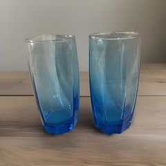 Set of 2 Aqua Turquoise Blue Libbey Crisa Tumblers Glasses