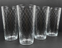 Vintage Set of 4 Libbey DuraTuff Diamond Crosshatch Tumbler Cooler Glasses 16oz