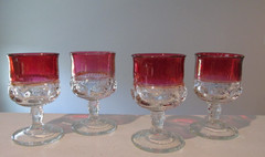Four 4oz Tiffin-Franciscan King’s Crown Cranberry Top Flashed Juice Wines 4-3/8″