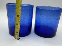 Libbey Flare Cobalt Blue Extra-Thick Old Fashioned Glasses Vintage Set of 2