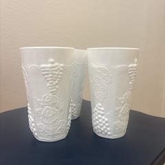 Indiana Colony Harvest Milk Glass Grape Leaves 6”Tumblers Set of 4 Vintage