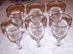 6 Stunning Gold Rimmed Czech Bohemian Crystal 7.5 Inch Tall Water/Wine Stems