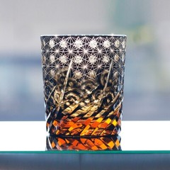 Hand Blown Black Whiskey Glasses Cut Daisy Pattern Edo Kiriko Style 9oz Tumbler