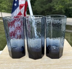 Vintage Libbey “Facets” Smoky Blue Tumbler, Set Of 6, 6 1/8”