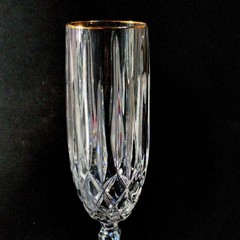 GORHAM REGALTA GOLD CHAMPAGNE FLUTES, Cut Crystal, 8 7/8″, 8 Oz, GERMANY, 2PCS