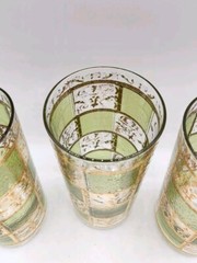 Culver Prado Green Gold High Ball Vintage Drinking Glasses Tumblers Set of 7 MCM