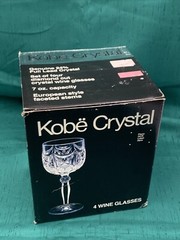 SET(4) VTG Kobe Crystal Diamond Cut 7 oz Wine Goblets W.Germany 6.75″H