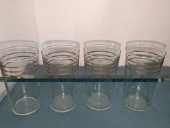 Vintage Gold Rim Tumbler Glasses Clear With Gold Stripes Set of 4