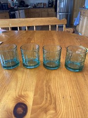 4 Vintage Anchor Hocking Tartan Green Whiskey Rocks Glasses Lowball 3.5 x 3 1/4”