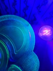 “By Cracky” Set Of 3 Crackle Uranium Glass Snack plates LE Smith 1930s