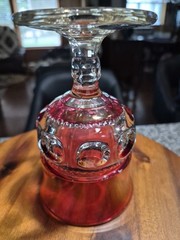 Vintage MCM Tiffin Kings Thumbprint Crown Ruby Red Glass+ Clear Cordial -1 Piece