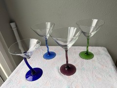 Set Of 4 Vintage Libbey Wavy Stem Martini 3-Courbe Glasses and 1-Bravura Glass