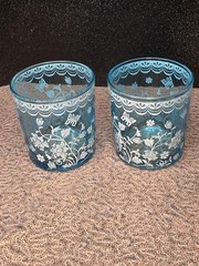 Vintage Polspotten Blue Tumblers with Lace Like Border Set of 2