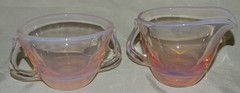 Fostoria USA Seascape Large Cream & Sugar Set Coral Sand Mid Century Opalescent