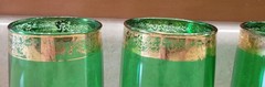 5 VTG Anchor Hocking Forest Green Glass tumbler Gold Filigree Rim Highball 10 oz