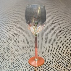 Vintage Ion Tamaian Wine Glass Romanian Art Glass 10-1/4″ Amber Bases Signed