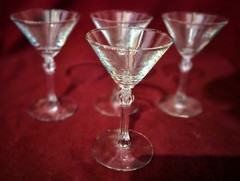 4 Vintage Libbey Stardust Variant Martini Glasses Clear Glass 5 7/8″ tall