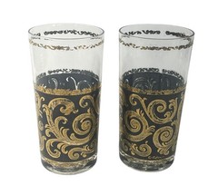 Vintage Culver Ltd ‘Ebony’ Gold Black Highball Glasses Set Of 2