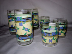 6 Pfaltzgraff SUMMER BREEZE Glass Tumblers Round Bottom 3 5/8″ H + 5 3/4″ H
