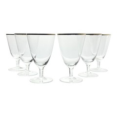 1960s Mid-century Vintage Minimalist 6 Gold Rim Crystal Iced Tea Glasses 6” 14oz