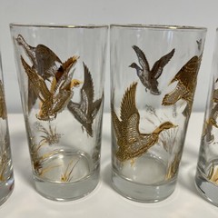 Libbey MCM Gold Embossed Geese Duck 5.5″ Tall 12 oz. Drinking Glass – Set of 4🔥