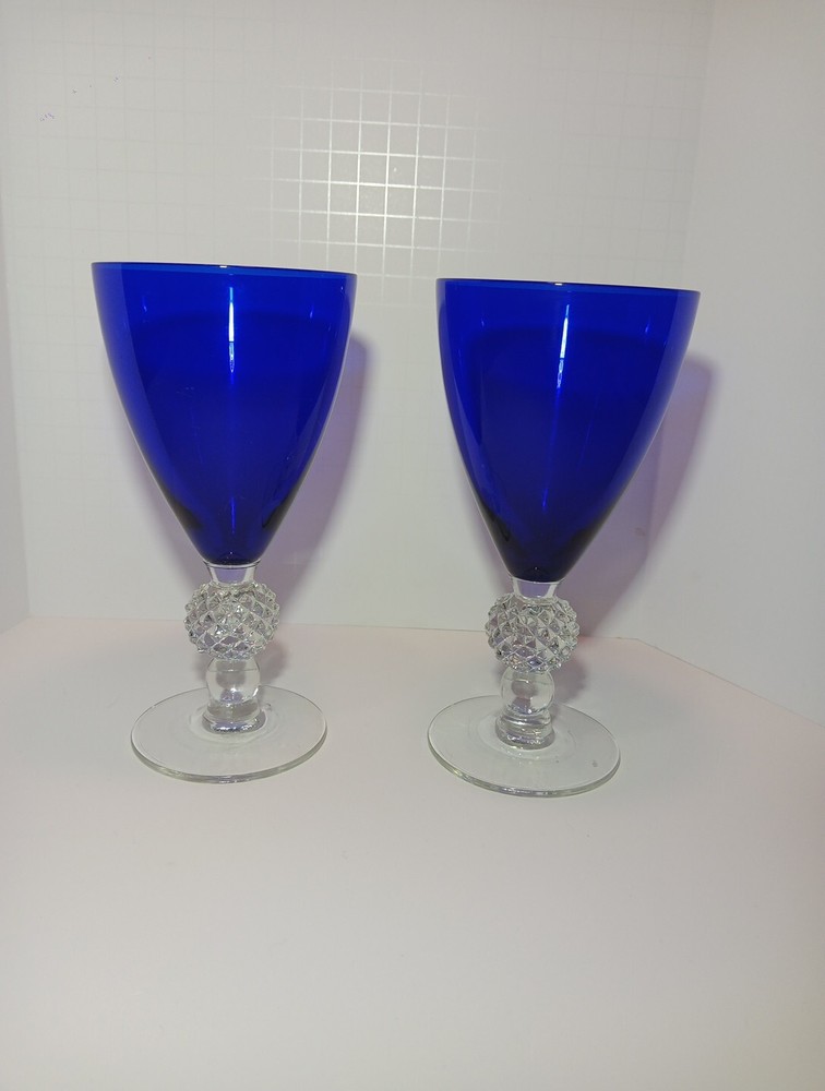 2 Vintage GOLF BALL WATER Goblets EUC 6.75″ tall, 8 oz. Cobalt «RITZ» Blue