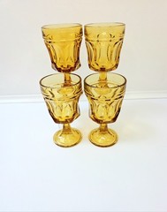 VTG Anchor Hocking Fairfield Amber Gold Wine Goblets MCM Stem Glasses Set of 4