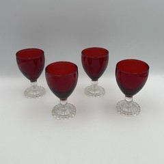 Vtg MCM Anchor Hocking Glass Goblet Boopie Berwick Hopnail Ruby Red Wine Brandy