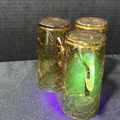 Frye Amber Vasoline Craquele Crackle Glass Lemonade Tumbler Vintage Set 3