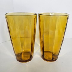Vintage Amber Drinking Glass Large 6.5″ Tall MCM Set