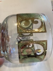 2 Vtg MCM STARLYTE 22K Gold Frosted Green Footed Cocktail Glass Culver Style