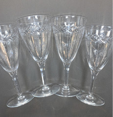 7 Vintage Seneca Laurel Leaf Wheel Cut Optic Wine Glass Flutes Beveled MINT