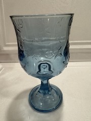 4 Goblets Anchor Hocking Savanna Blue With Embossed Roses 7.5 Inches Tall