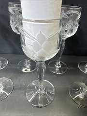 Vintage Etched Cordial Glasses Frosted Floral Stemware Shot Liqueur Glasses/7pcs