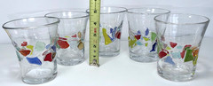 Set of 5 Hand Blown Art Studio Glass 5″ Tall Tumblers w/Vibrant Color Chunks EUC